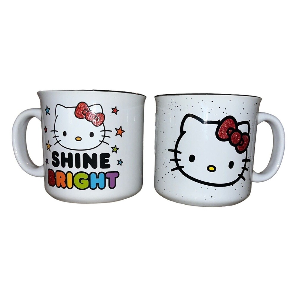 Hello Kitty Shine Bright Glitter Rainbow Coffee Mugs Cups - Set Of Two NEW